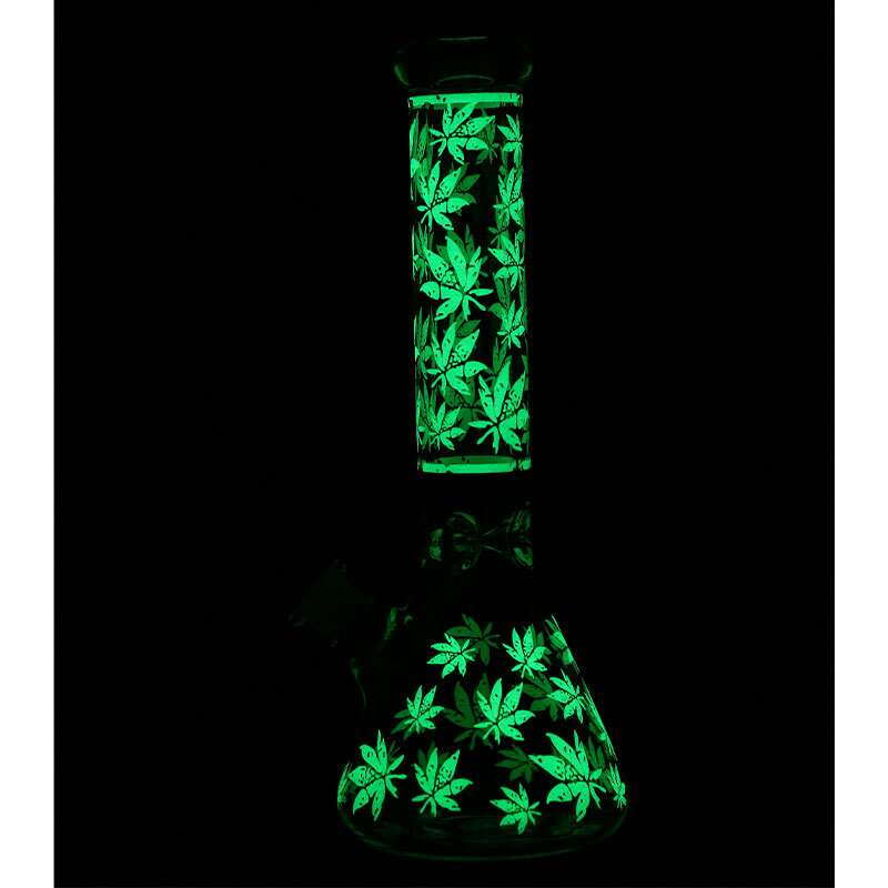 14" Leaf Pattern glow in the dark / 7mm / glass beaker bong [CH-106]_0