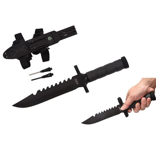 12.75" Tactical Knife with ABS Sheath and Accessories [T22188BK-3]_0
