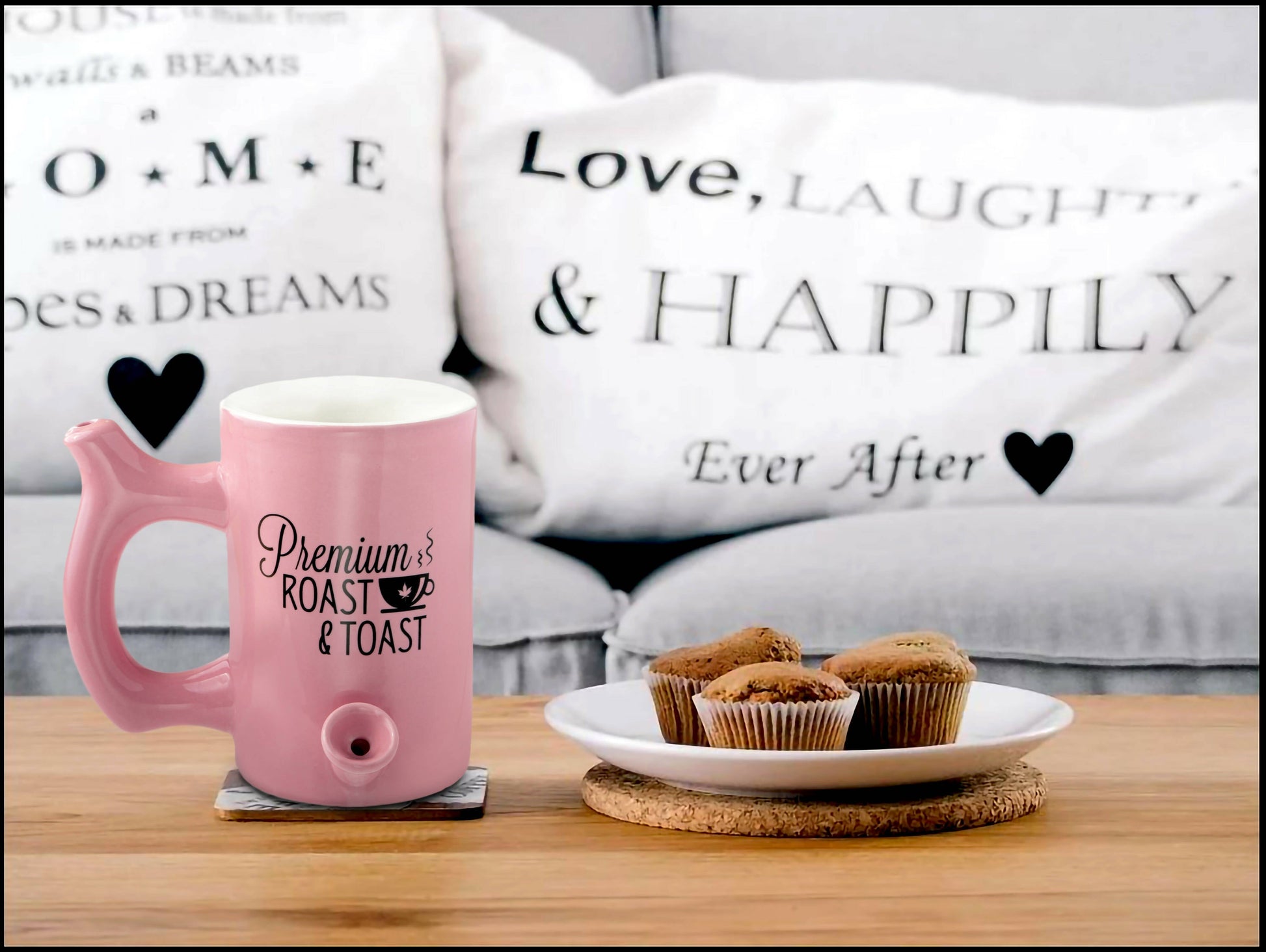 PINK ROAST & TOAST PIPE MUG WITH BLACK PRINT_2