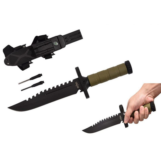 12.75" Tactical Knife with ABS Sheath and Accessories [T22188GN-2]_0
